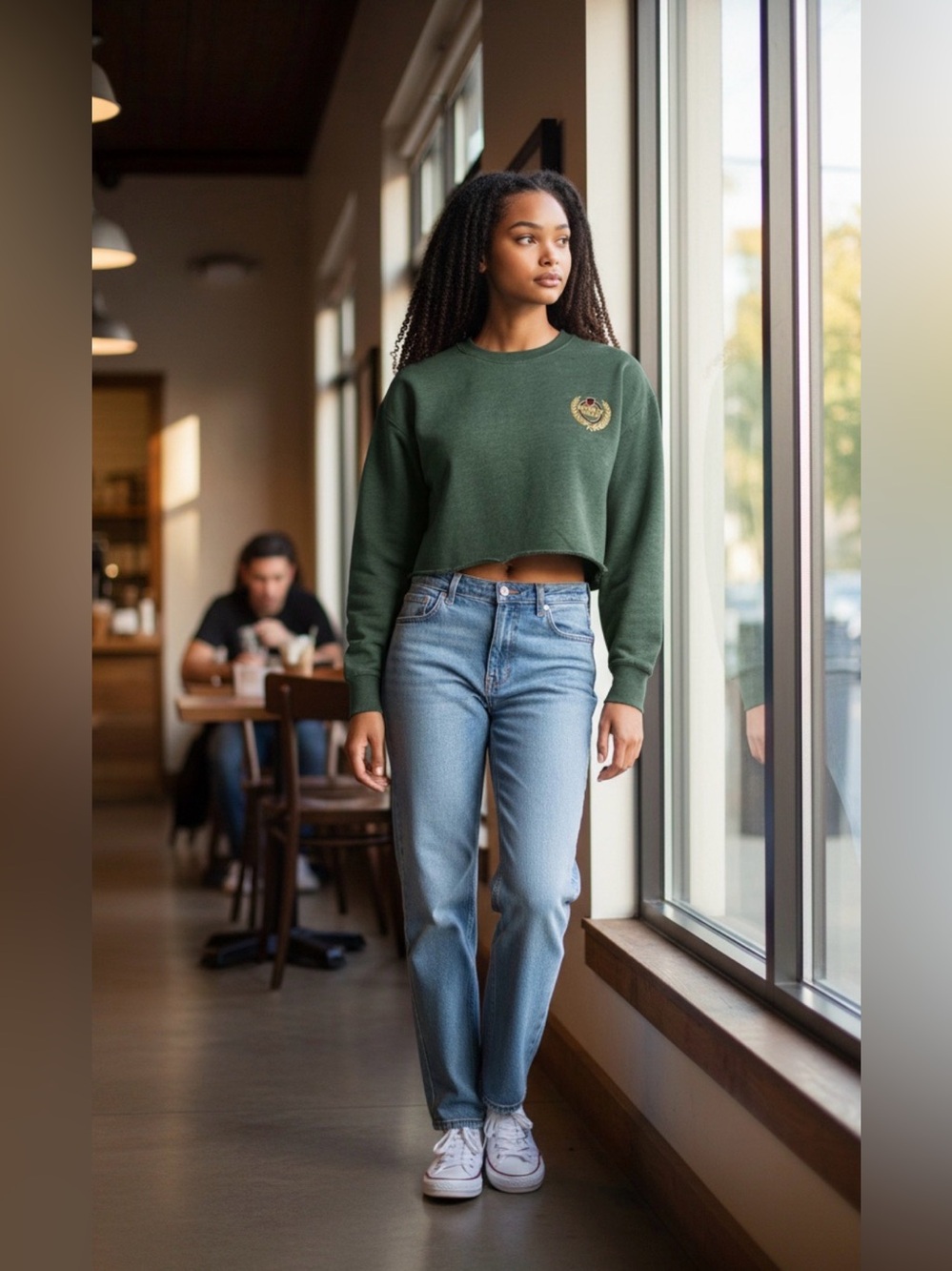 BEVERLY HILLS CALIFORNIA Women’s XS Sweatshirt Green Cropped‎ Logo Grunge Emo